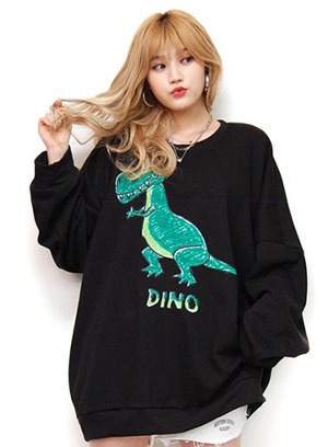 [교환반품불가]공룡 오버핏 맨투맨 티셔츠 OPA265